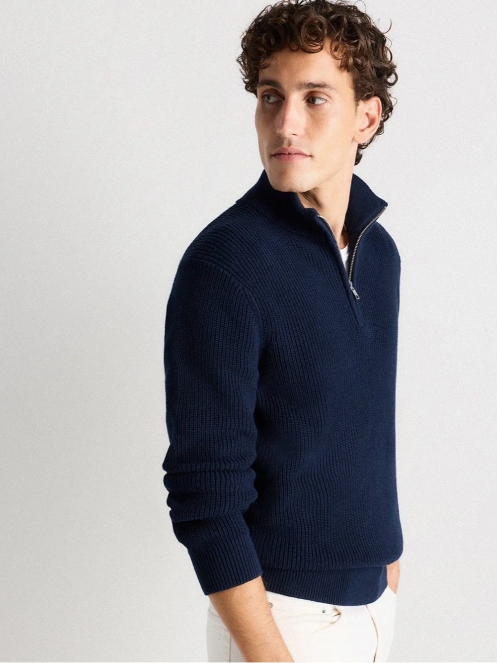 Quince Men's Navy Half-Zip Knit cotton Sweater